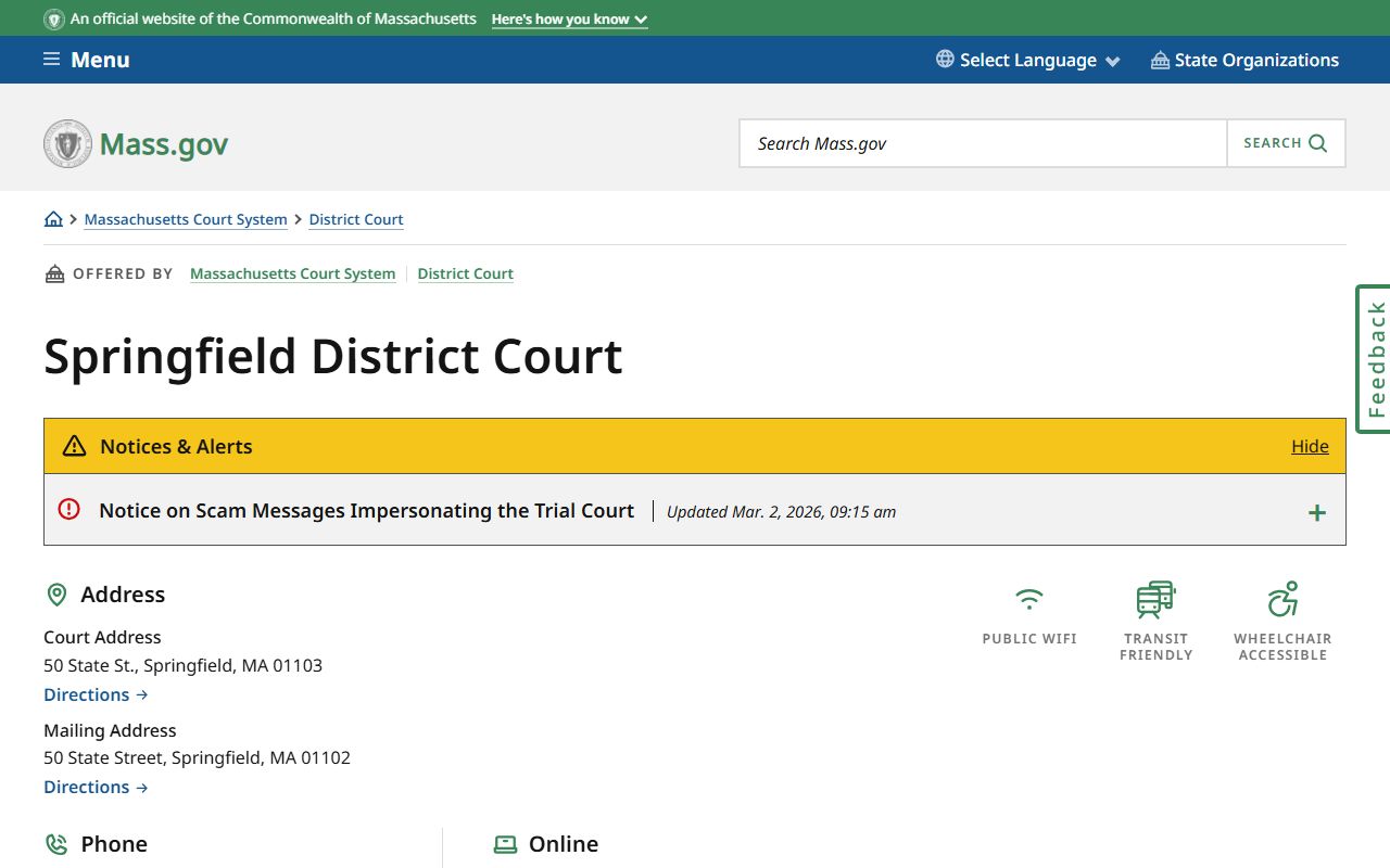 Springfield District Court page for felony record searches