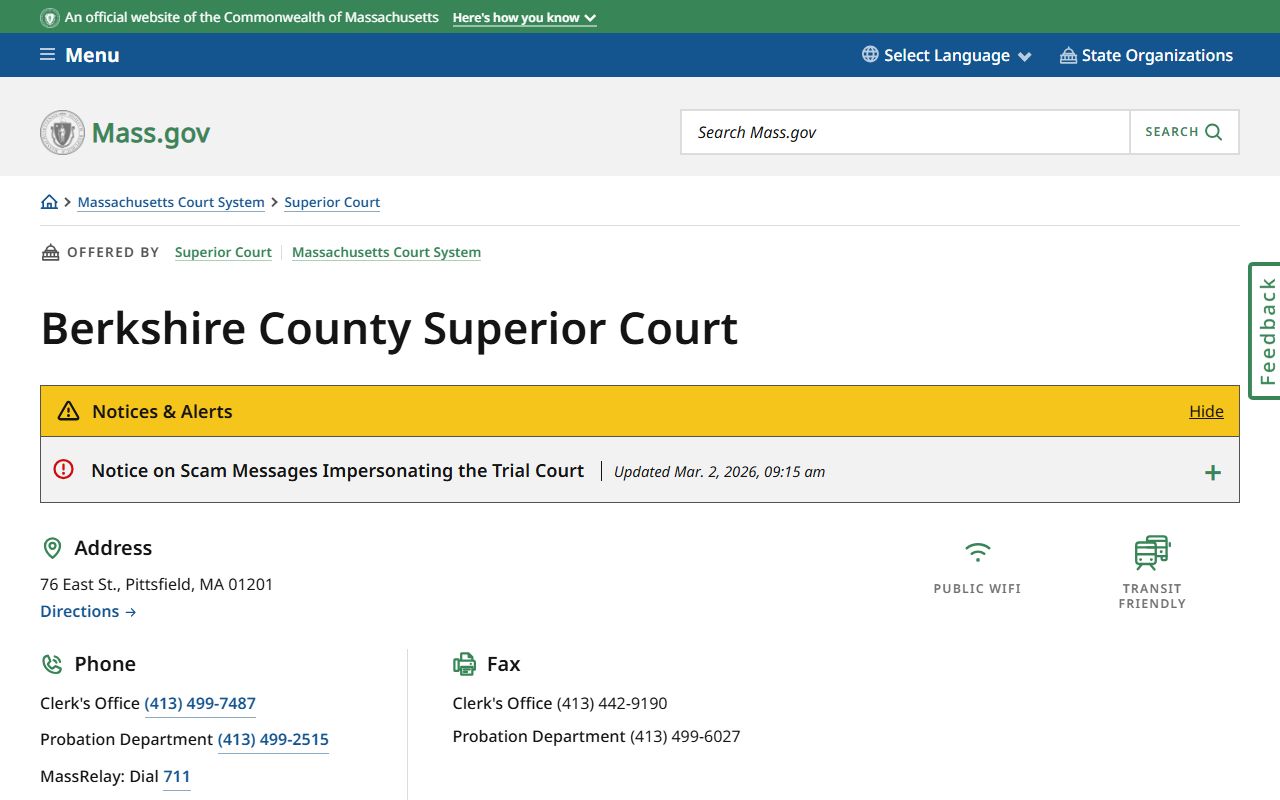 Berkshire County Superior Court in Pittsfield for felony records