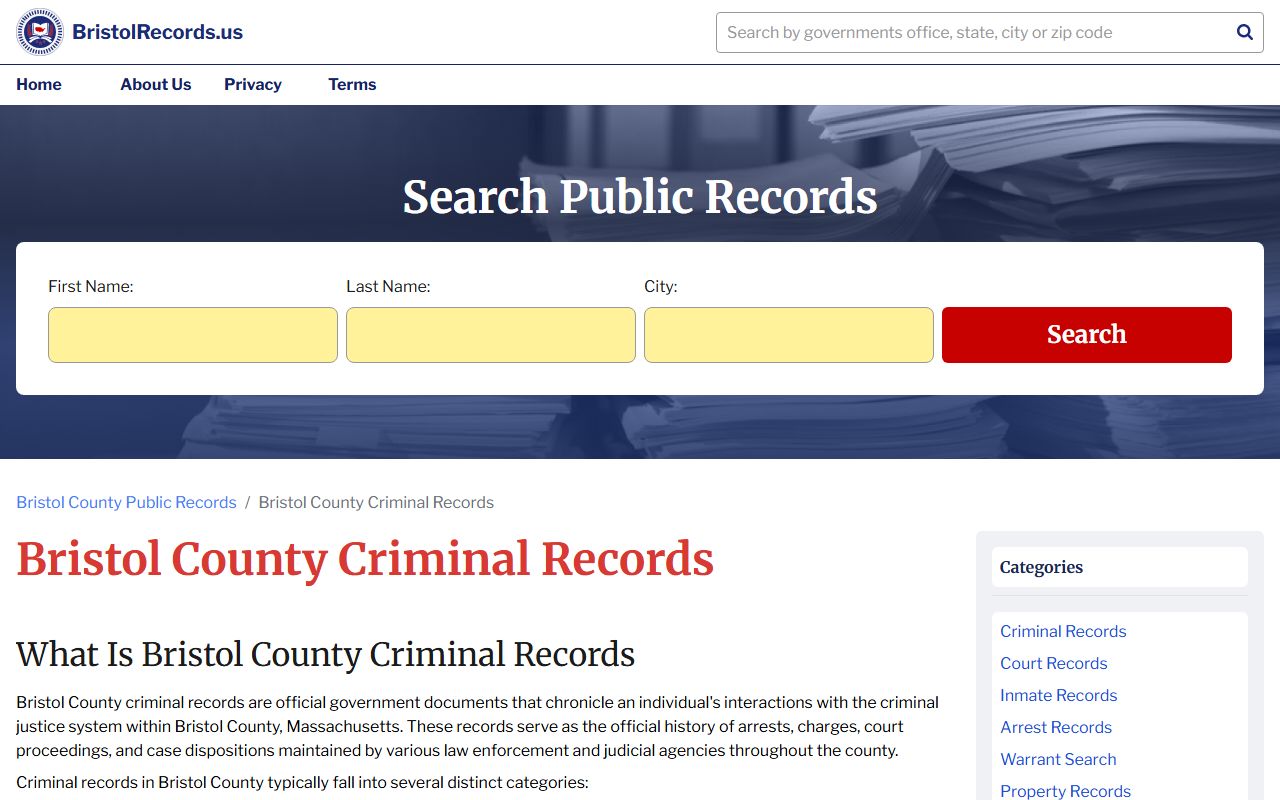 Bristol County criminal records search resource