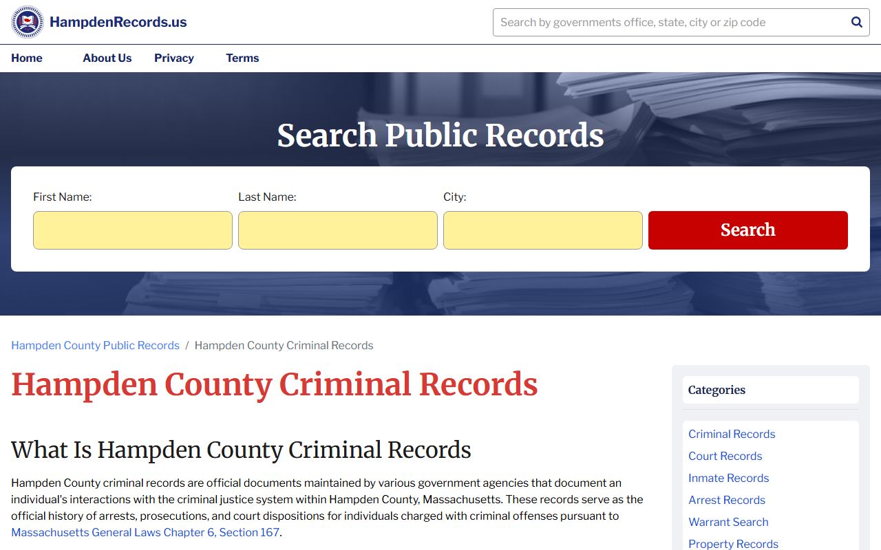 Hampden County criminal records resource