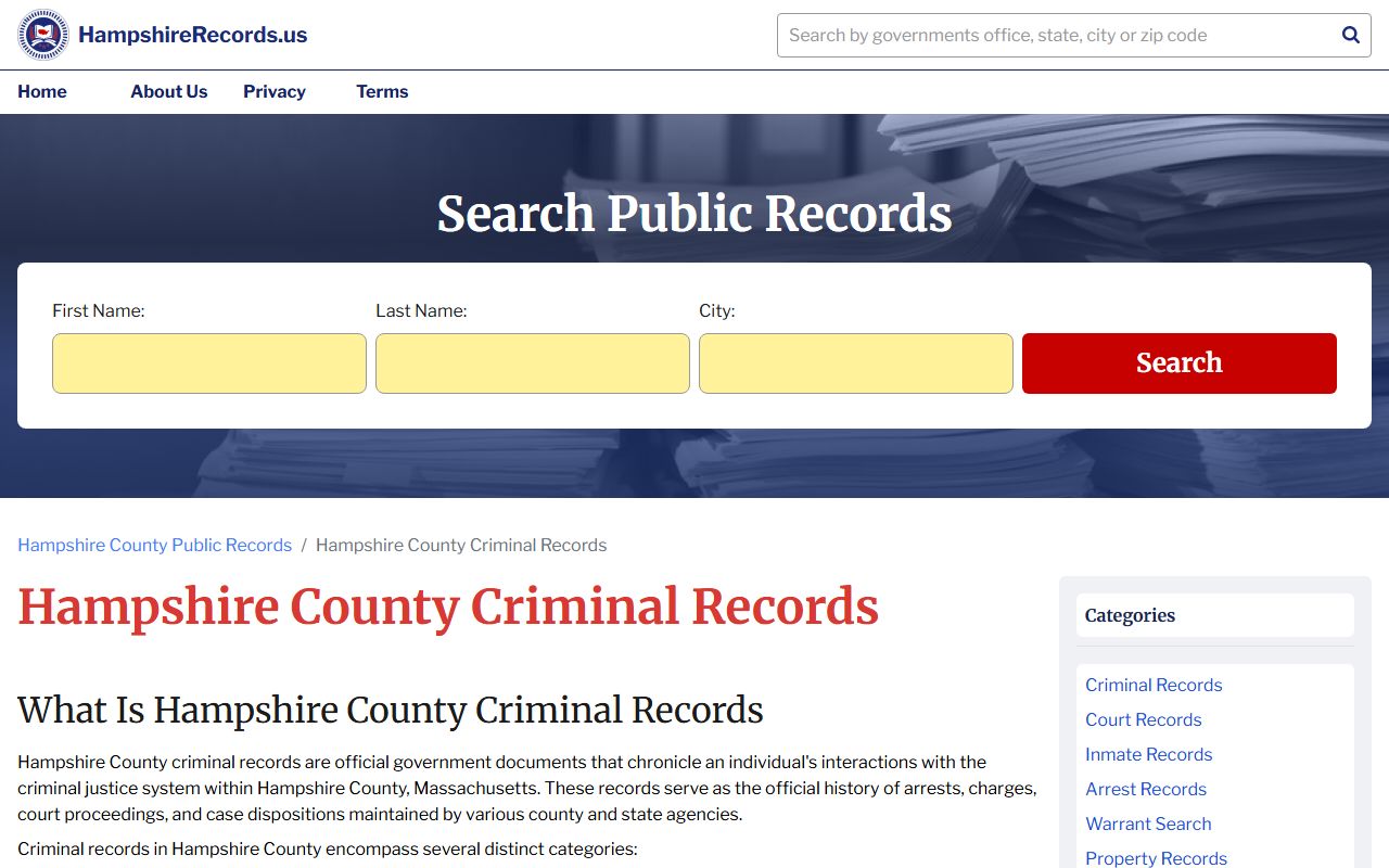 Hampshire County criminal records resource