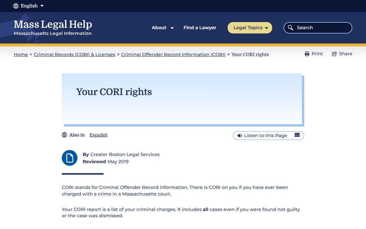 Massachusetts CORI rights guide for felony records
