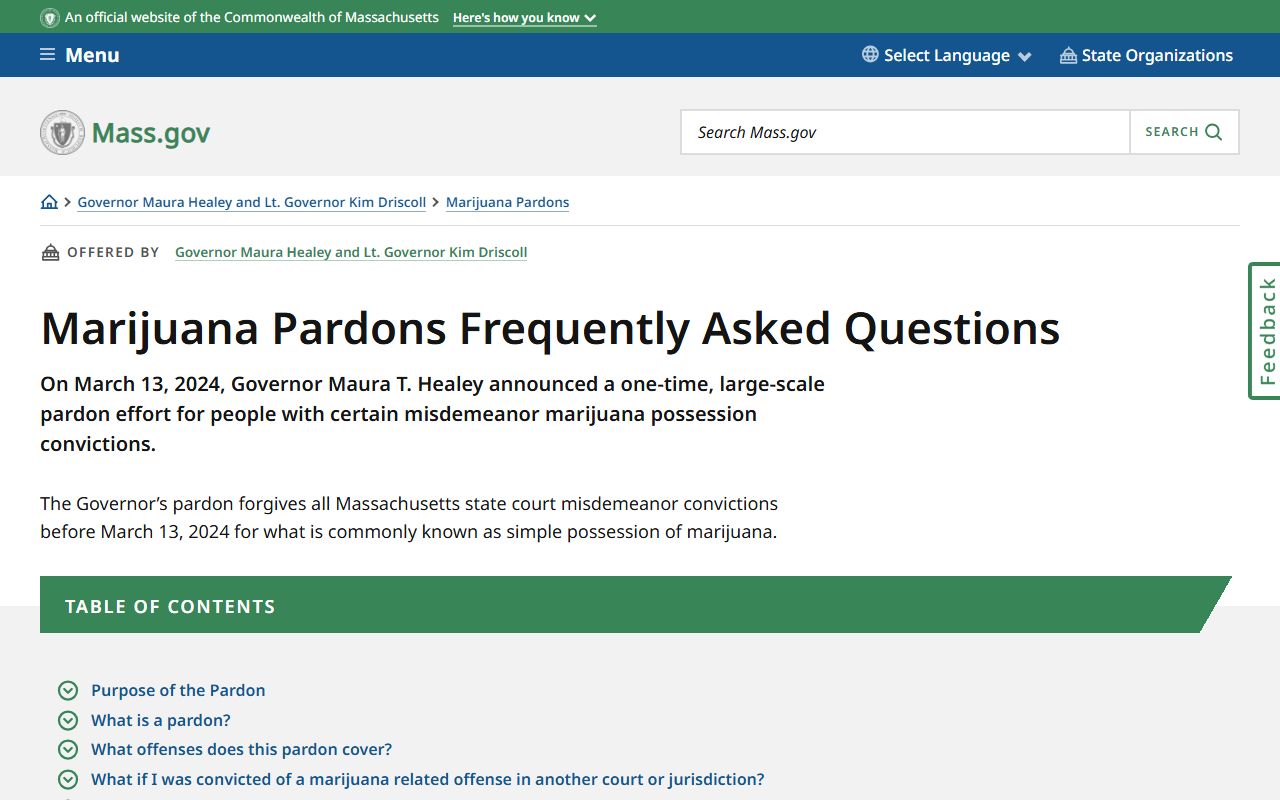 Massachusetts marijuana pardons FAQ for felony records